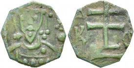 Alexius I Comnenus, 1081-1118. Half Tetarteron (Bronze, 13 mm, 0.61 g, 6 h), uncertain mint. Half-length bust of Alexius I facing, wearing loros and c...