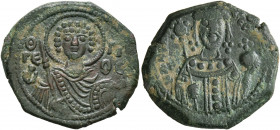 Manuel I Comnenus, 1143-1180. Tetarteron (Bronze, 21 mm, 4.99 g, 6 h), Thessalonica. O / Γ/Є-monogram of ⲰP/ΓΙ/Ο/S Facing bust of St. George, holding ...