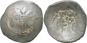 Andronicus I Comnenus, 1183-1185. Aspron Trachy (Billon, 28 mm, 4.42 g, 6 h), Constantinopolis. [ΑN]ΔPONIKOC [...] The Virgin, nimbate, standing facin...