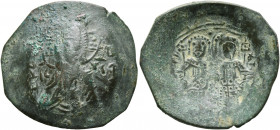 Alexius III Angelus-Comnenus, 1195-1203. Trachy (Bronze, 25 mm, 3.09 g, 6 h), Constantinopolis. +ΚЄ ROHΘЄI Draped bust of Christ facing, nimbate, rais...