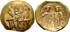 John III Ducas (Vatatzes), emperor of Nicaea, 1222-1254. Hyperpyron (Gold, 25 mm, 4.43 g, 6 h), Magnesia. Christ, nimbate, seated facing on throne, we...