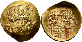 John III Ducas (Vatatzes), emperor of Nicaea, 1222-1254. Hyperpyron (Gold, 26 mm, 4.61 g, 6 h), Magnesia. Christ, nimbate, seated facing on throne, we...