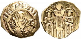 Andronicus II Palaeologus, with Michael IX, 1282-1328. Hyperpyron (Electrum, 22 mm, 3.85 g, 6 h), Constantinopolis, 1294-1320. Bust of Virgin Mary, or...