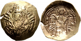 Andronicus II Palaeologus, with Michael IX, 1282-1328. Hyperpyron (Electrum, 25 mm, 3.72 g, 7 h), Constantinopolis, 1294-1320. Bust of Virgin Mary, or...
