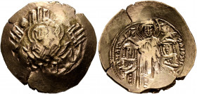 Andronicus II Palaeologus, with Andronicus III, 1282-1328. Hyperpyron (Electrum, 26 mm, 4.38 g, 6 h), Constantinopolis. Bust of Virgin Mary, orans, wi...