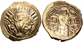 Andronicus II Palaeologus, with Andronicus III, 1282-1328. Hyperpyron (Electrum, 24 mm, 4.89 g, 6 h), Constantinopolis. Bust of Virgin Mary, orans, wi...