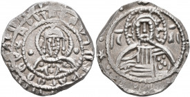 John V Palaeologus, 1341-1391. Stavraton (Silver, 24 mm, 8.24 g, 6 h), Class IIb, Constantinopolis, Phase VI, 1379-1391. Nimbate bust of Christ facing...
