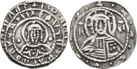John V Palaeologus, 1341-1391. Stavraton (Silver, 25 mm, 8.07 g, 12 h), Class IIb, Constantinopolis, Phase VI, 1379-1391. Nimbate bust of Christ facin...