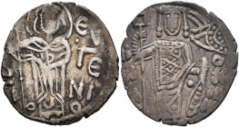 Manuel I Comnenus, emperor of Trebizond, 1238-1263. Asper (Silver, 21 mm, 2.67 g, 6 h). OA ΓIOC ЄV/ΓЄ/NI/O Nimbate St. Eugenius standing facing, holdi...