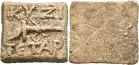 MYSIA. Kyzikos. Circa 3rd-1st centuries BC. Weight of 1/4 Mina (Tetarton) (Lead, 46x51 mm, 137.42 g). KYZI / TETAP above and below torch. Rev. Blank. ...