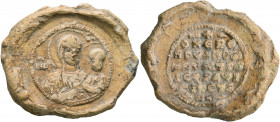 Bryennios, magistros and strategos of the Stenon, 2nd half 11th century. Seal (Lead, 30 mm, 16.63 g, 12 h). MHP - ΘV The Mother of God “Hodegetria”, n...