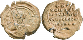 Aaron, protoproedros and doux, after 1059. Seal (Lead, 28 mm, 10.51 g, 12 h). Θ ΘЄ/O-Δ/Ⲱ[P]/O, Nimbate facing bust of Saint Theodore, holding spear ov...