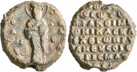 Basileios, parakoimomenos (doux of Edessa), 1060-1090. Seal (Lead, 22 mm, 13.23 g, 11 h). O / A/ΓI/O - R/A/CI/Λ Saint Basil, standing facing, nimbate,...
