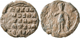 Theodoros Chetames (Thoros, son of Hetoum), emir and kouropaletes, circa 1090. Seal (Lead, 28 mm, 10.70 g, 12 h). [O AΓIOC] - ΘЄ/OΔ/Ⲱ/PO Saint Theodor...