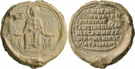 Georgios (Xiphilinos), patriarch of Constantinopolis, 1191-1198. Seal (Lead, 38 mm, 30.12 g, 12 h). MHP ΘV
 Nimbate Mother of God enthroned facing, ho...