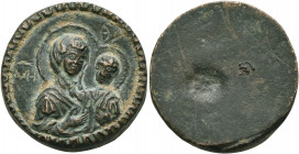 Anonymous, 12th-14th centuries. Medallion (Bronze, 23 mm, 12.17 g). MHP - ΘV The Mother of God “Hodegetria”, nimbate, wearing chiton and maphorion, po...