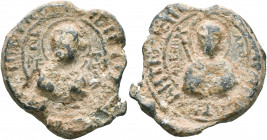 Bernard of Valence, Latin patriarch of Antioch, 1100-1135. Seal (Lead, 24 mm, 8.85 g, 12 h). S / PE-T/RV/S - [S]IGILLV[M ... SANCT]I PETRI Nimbate fac...