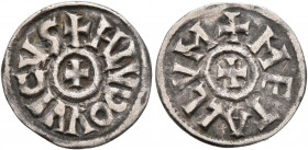 CAROLINGIANS. Louis 'le Pieux' (the Pious), as Louis I, king of Aquitaine, 781-814. Obol (Silver, 15 mm, 0.74 g, 4 h), Metallum (Melle). ✠ H LVDOVVICV...