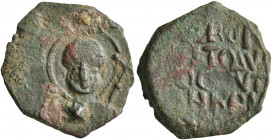 CRUSADERS. Antioch. Tancred, regent, 1101-1112. Follis (Bronze, 20 mm, 2.89 g, 6 h). Ο / ΠΕ-Τ/P/O/C Nimbate bust of St. Peter facing, raising his righ...