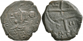 CRUSADERS. Antioch. Tancred, regent, 1101-1112. Follis (Bronze, 21 mm, 3.20 g). S [PE/TRVS] Nimbate St. Peter standing facing, raising his hand in ben...