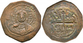 CRUSADERS. Antioch. Tancred, regent, 1101-1112. Follis (Bronze, 25 mm, 4.95 g, 6 h). Nimbate bust of Christ facing, holding book of Gospels; in fields...