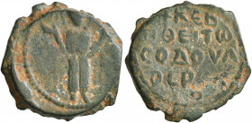 CRUSADERS. Antioch. Roger of Salerno, regent, 1112-1119. Follis (Bronze, 21 mm, 4.52 g, 6 h). Virgin Mary standing orans, nimbate, wearing jewelled ma...