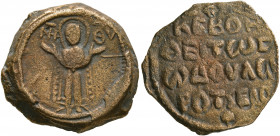 CRUSADERS. Antioch. Roger of Salerno, regent, 1112-1119. Follis (Bronze, 20 mm, 5.76 g, 7 h). Virgin Mary standing orans, nimbate, wearing jewelled ma...