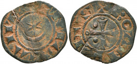 CRUSADERS. Antioch. Bohémond III, 1163-1201. Fractional Denier (Bronze, 18 mm, 1.00 g, 6 h). +ANTIOCHIA Crescent above six-pointed star. Rev. +BOAMVND...