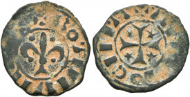 CRUSADERS. Antioch. Bohémond IV, 1201-1233. Pougeoise (Bronze, 17 mm, 0.88 g, 10 h). ✠BOAMVNDVS Fleur-de-lis with seriffed foot surrounded by four pel...