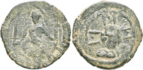 CRUSADERS. Edessa. Baldwin II, second reign, 1108-1118. Follis (Bronze, 22 mm, 3.66 g, 12 h). Count Baldwin II, dressed in chain-armour and conical he...