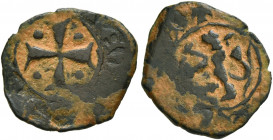 CRUSADERS. Lusignan Kingdom of Cyprus. Henry II, king of Cyprus & Jerusalem, 1285-1324. Denier (Bronze, 15 mm, 0.83 g). ✠ ҺЄNRI RЄI DЄ Cross with pell...