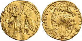 CRUSADERS. Venetians in the Levant. Ducat (Gold, 20 mm, 3.50 g, 5 h), imitating Venice. Uncertain mint, struck in the name of Andrea Dandolo, circa 13...