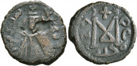 ISLAMIC, Umayyad Caliphate. Mu'awiya ibn Abi Sufyan, AH 41-60 / AD 661-680. Fals (Bronze, 21 mm, 3.40 g, 10 h), Arab-Byzantine type, Tartus (Antarados...