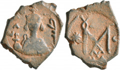ISLAMIC, Umayyad Caliphate. temp. Mu'awiya I ibn Abi Sufyan, AH 41-60 / AD 661-680. Fals (Bronze, 23 mm, 4.78 g, 5 h), Arab-Byzantine type, Tartus (An...