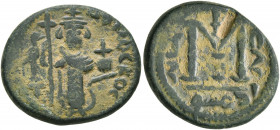 ISLAMIC, Umayyad Caliphate. temp. Yazid I ibn Mu'awiya, AH 60-64 / AD 680-683. Fals (Bronze, 19 mm, 4.45 g, 5 h), Arab-Byzantine type, Dimashq. Imperi...