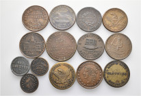 A lot containing 14 bronze tokens. All: United States of America. Fine to about very fine. LOT SOLD AS IS, NO RETURNS. 14 tokens in lot.

From the c...