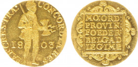 Bataafse Republiek (1795-1806) - Utrecht - Gouden Dukaat 1803 (Sch. 39 / Delm. 1171C) - 3.50 gram - defect muntplaatje/justeersporen - PR/UNC