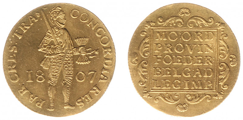 Koninkrijk Holland (Lodewijk Napoleon 1806-1810) - Gouden Dukaat 1807 met rechte...