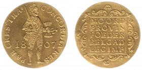 Koninkrijk Holland (Lodewijk Napoleon 1806-1810) - Gouden Dukaat 1807 met rechte '7' (Sch. 119A / Delm. 1176A) - PR / mooi exemplaar