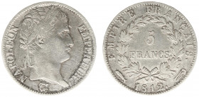 Nederland onder Napoleon (1810-1813) - 5 Francs 1812 mmt. vis (Sch. 165 /RR) - ZF- / oplage: 54.584 stuks / zeer zeldzaam