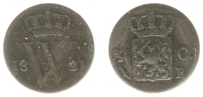 Koninkrijk NL Willem I (1815-1840) - ½ Cent 1821 B (Sch. 366/R) - ZG/FR, zeldzaa...