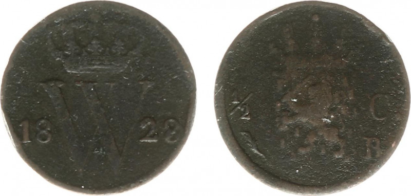Koninkrijk NL Willem I (1815-1840) - ½ Cent 1828 B (Sch. 373) - met gedraaid ste...