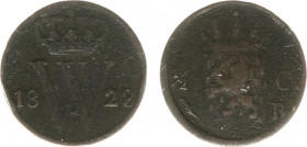 Koninkrijk NL Willem I (1815-1840) - ½ Cent 1828 B (Sch. 373) - met gedraaid stempel 'kz 75 graden naar rechts t.o.v. vz' - ZG/FR