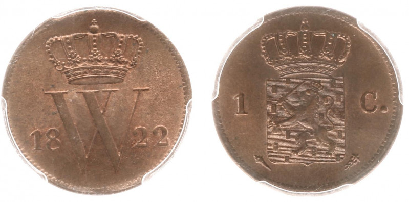 Koninkrijk NL Willem I (1815-1840) - 1 Cent 1822 U - muntslag, mmt. fakkel, mt. ...