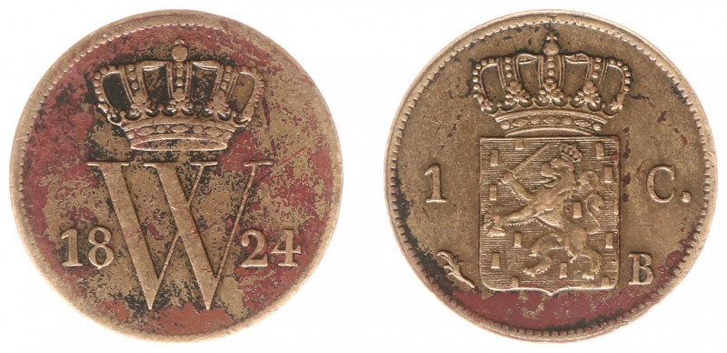Koninkrijk NL Willem I (1815-1840) - 1 Cent 1824 B (Sch.341/RRR) - ZF, deels met...