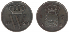Koninkrijk NL Willem I (1815-1840) - 1 Cent 1828/7 B (cf Sch. 345) ONBEKENDE OVERSLAG 1828 over 1827 - ZF-, UITERST ZELDZAAM