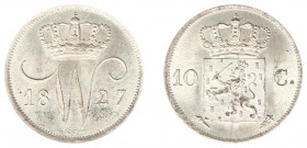 Koninkrijk NL Willem I (1815-1840) - 10 Cent 1827 U (Sch. 307) - enkele dunne krasjes vz onderaan, PR/UNC - Geslagen met oud stempel (meerdere barstje...