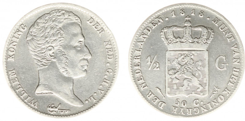 Koninkrijk NL Willem I (1815-1840) - ½ Gulden 1818 U (Sch. 279/R) - F/ZF, zeldza...