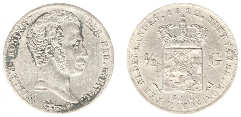 Koninkrijk NL Willem I (1815-1840) - ½ Gulden 1822 U (Sch. 281b) - flauwtes rond...