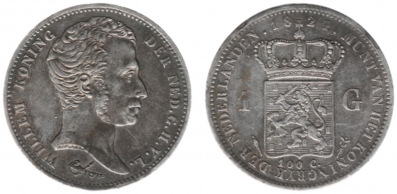 Koninkrijk NL Willem I (1815-1840) - 1 Gulden 1824 U met streepje tussen kroon e...
